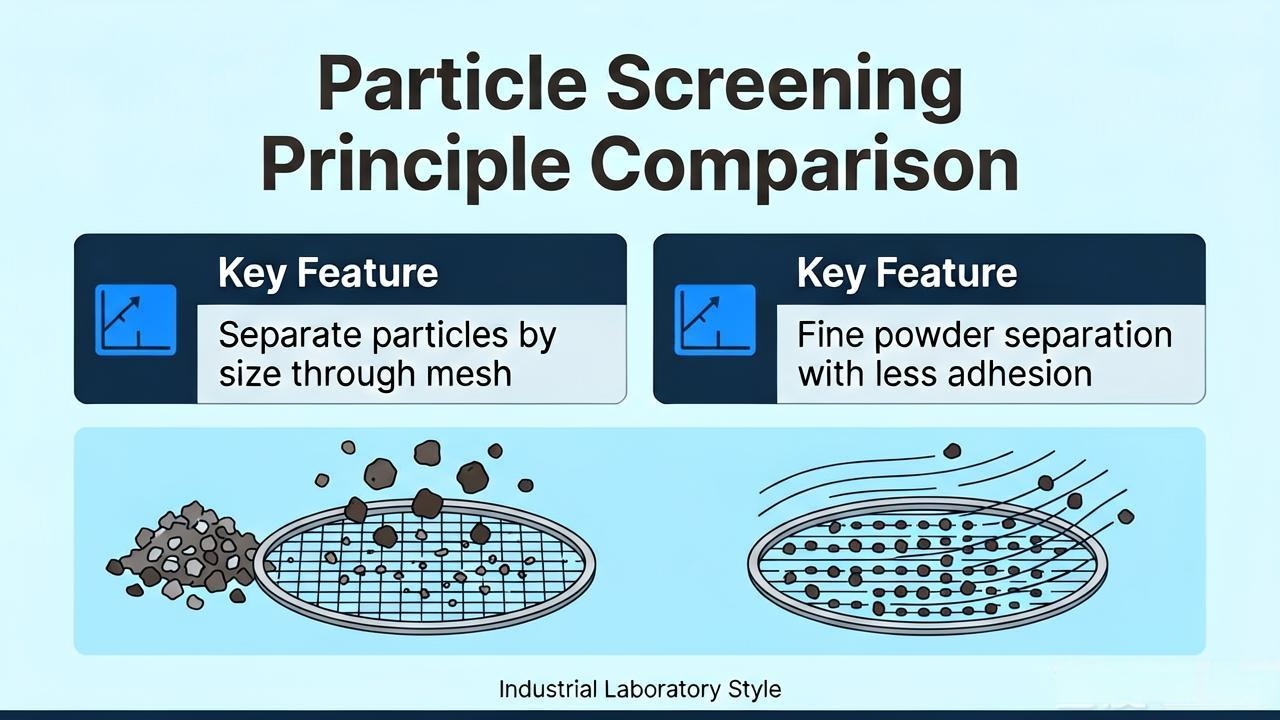 Electromagnetic vs ultrasonic sieve shaker screening principle