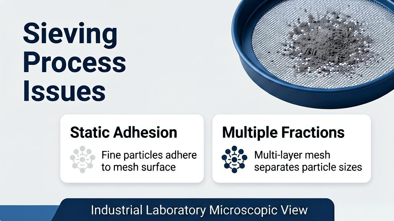 Common screening problems including mesh blockage and static adhesion