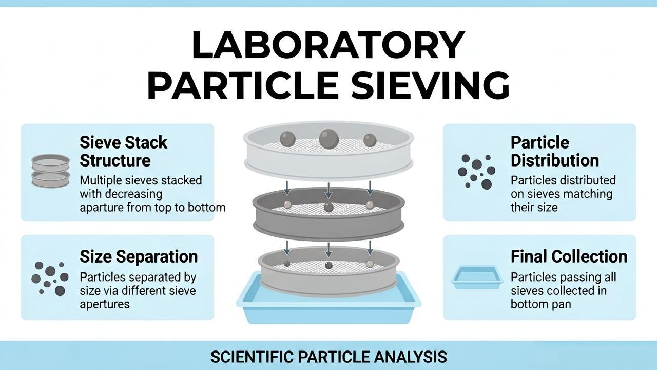Test sieve analysis showing particle separation by aperture