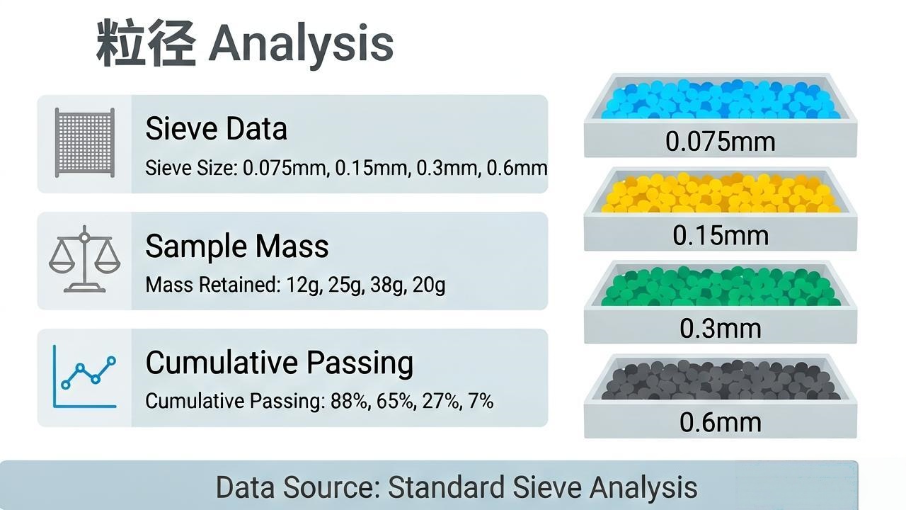 Test sieve analysis showing particle separation by aperture