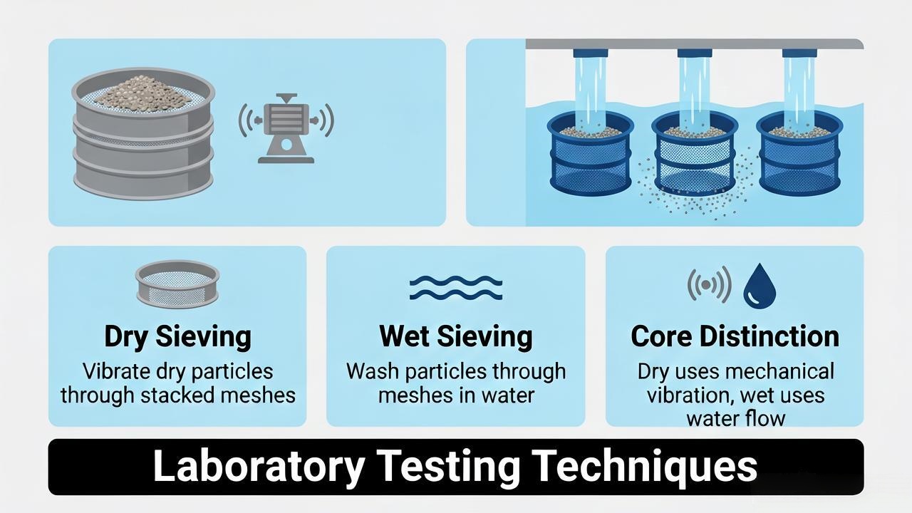 Dry sieving and wet sieving for particle size analysis