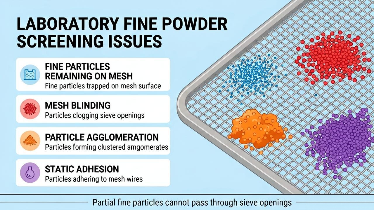 Fine powder mesh blinding agglomeration and static adhesion