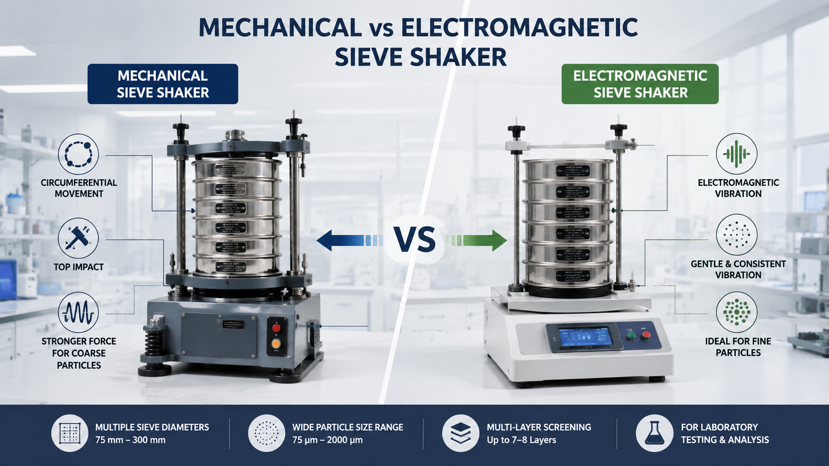 Mechanical vs electromagnetic sieve shaker comparison for particle size analysis