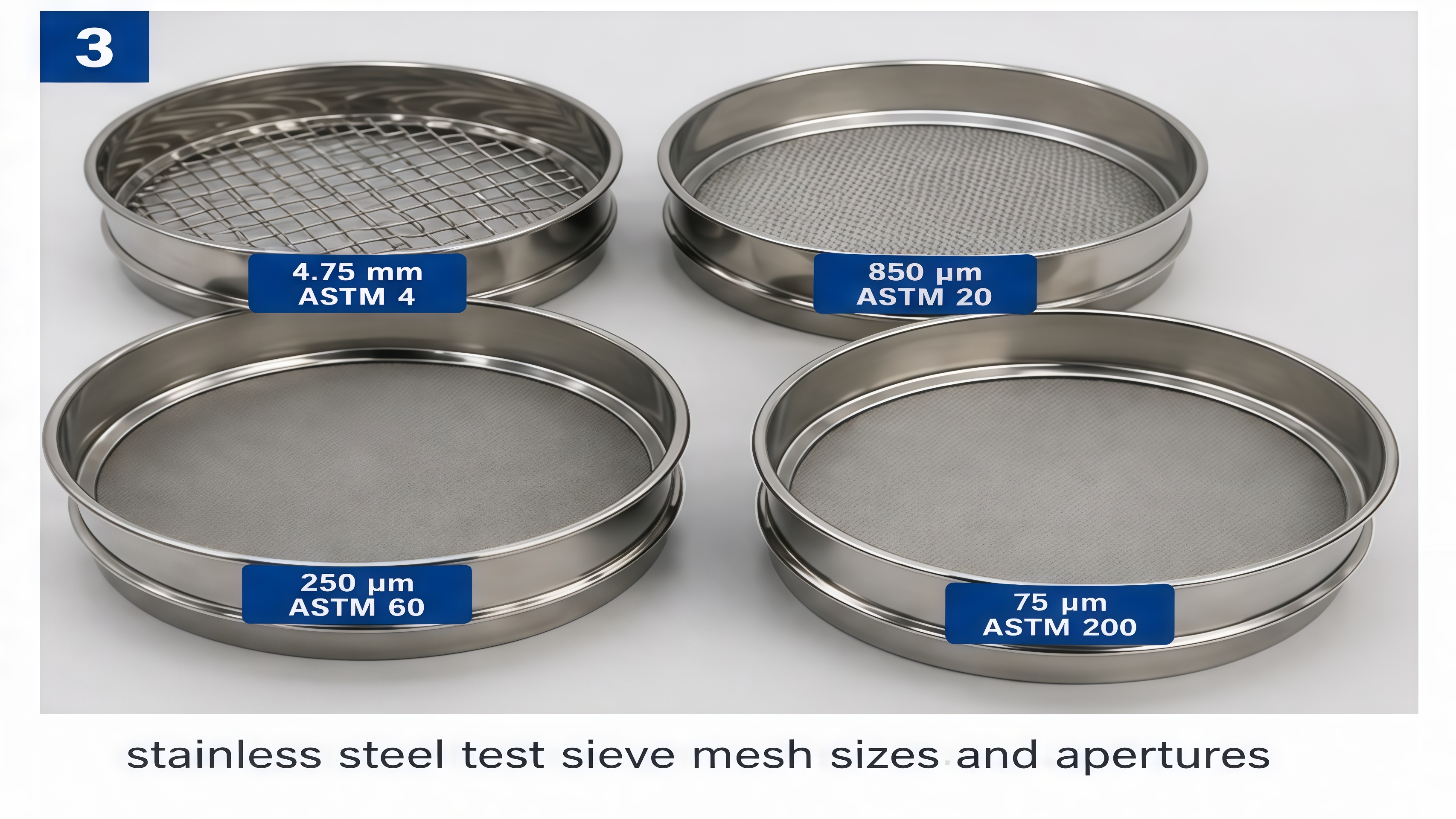 stainless steel test sieve mesh sizes and apertures