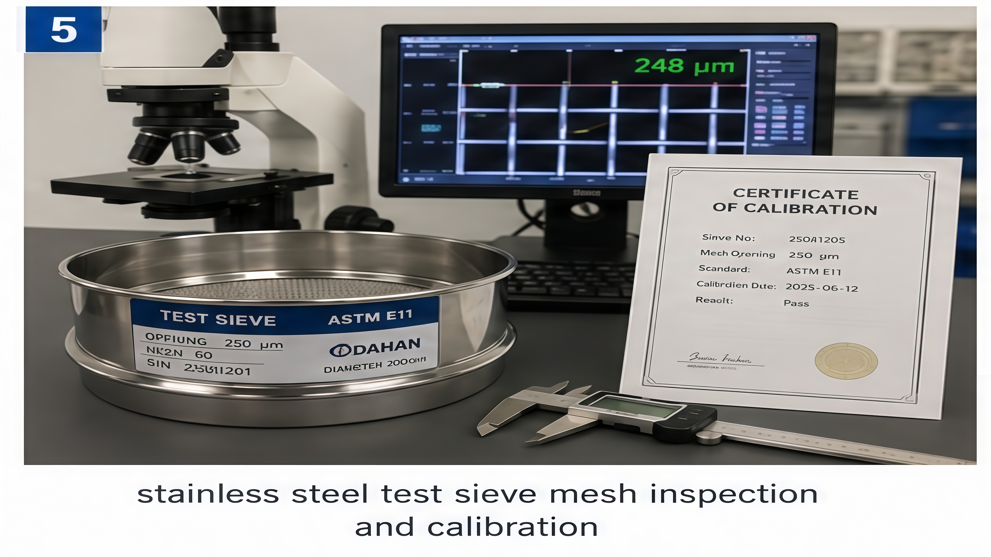 stainless steel test sieve mesh inspection and calibration