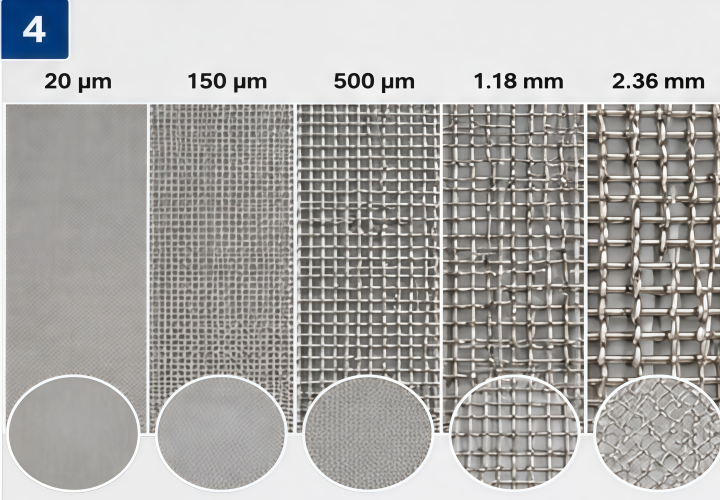 Woven wire mesh test sieve with different aperture sizes