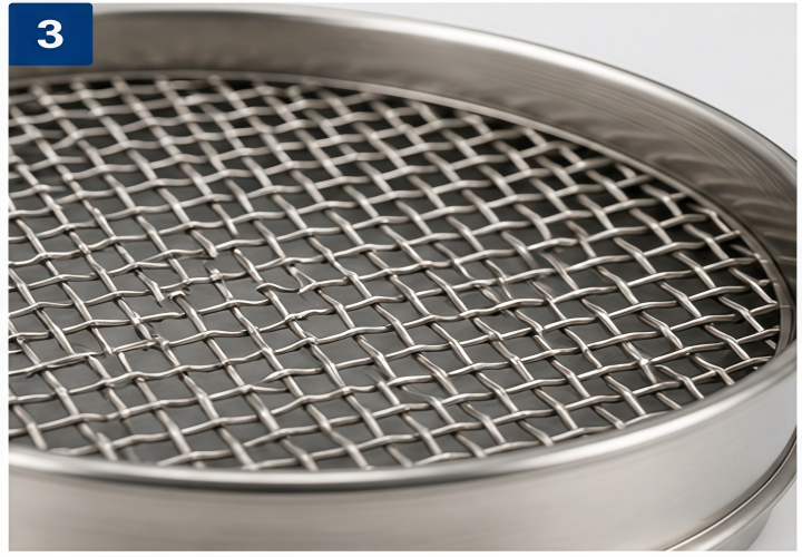Stainless steel woven wire mesh test sieve close-up