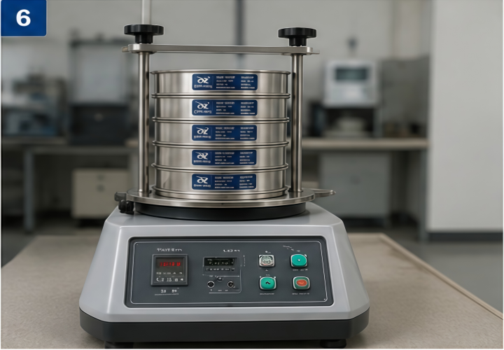 Wire mesh test sieve used with a laboratory sieve shaker