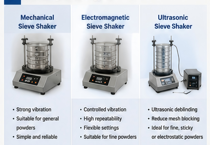 Comparison of mechanical electromagnetic and ultrasonic sieve shaker technologies