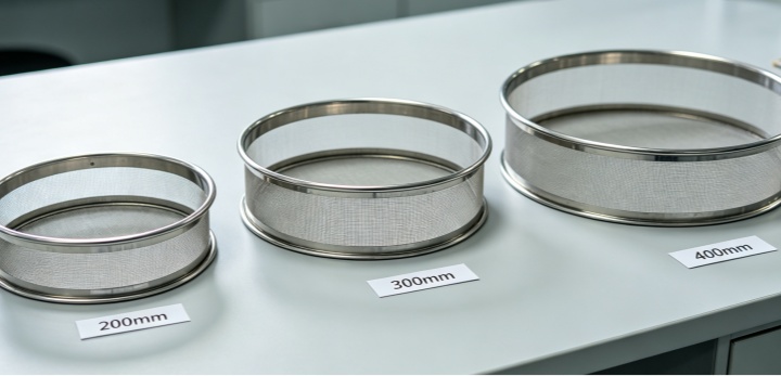 200mm 300mm 400mm soil sieve frame diameter size comparison